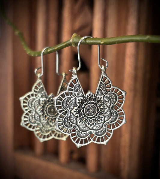 Antique Silver Mandala Earrings